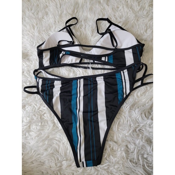 Printed blue strip bikini set XXL - Picture 4 of 5